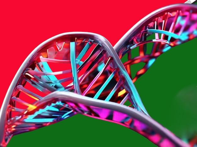 Foto ilustração isolada 3d de dna com fundo neo