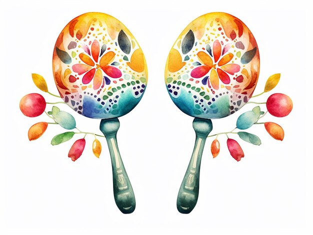 Ilustração isolada de aquarela de maracas mexicanas em fundo branco