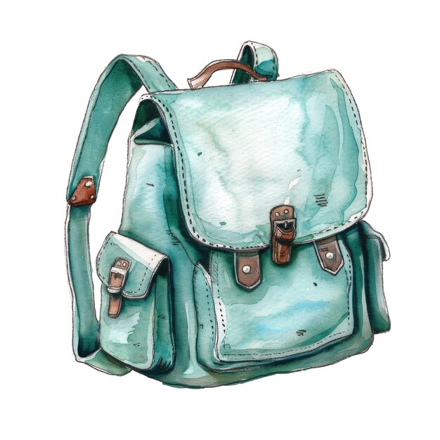 Foto ilustração isolada de aquarela de mochila azul para estudantes ou turistas