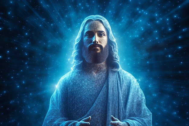 Ilustração isolada de Jesus Cristo Ilustração com conexão neural azul