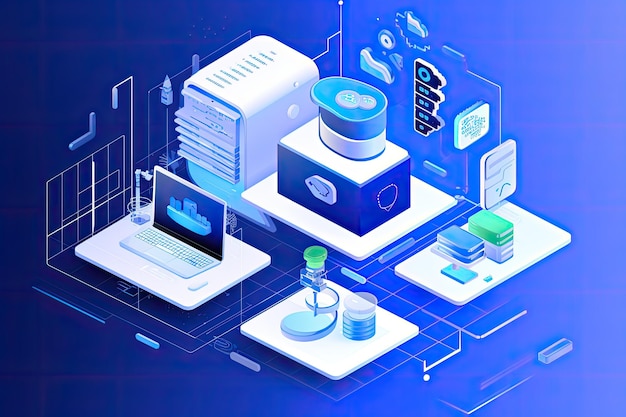 ilustração isométrica de tecnologia e componentes de monitor