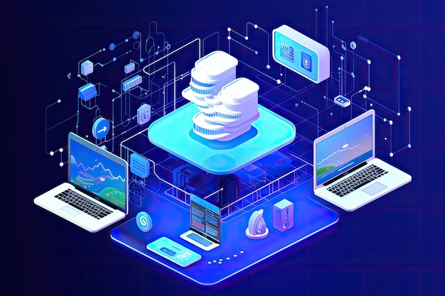 ilustração isométrica de tecnologia e componentes de monitor