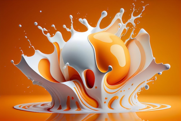 Ilustração laranja e salpicos de tinta laranja e branca grossa em um fundo colorido generativo ai