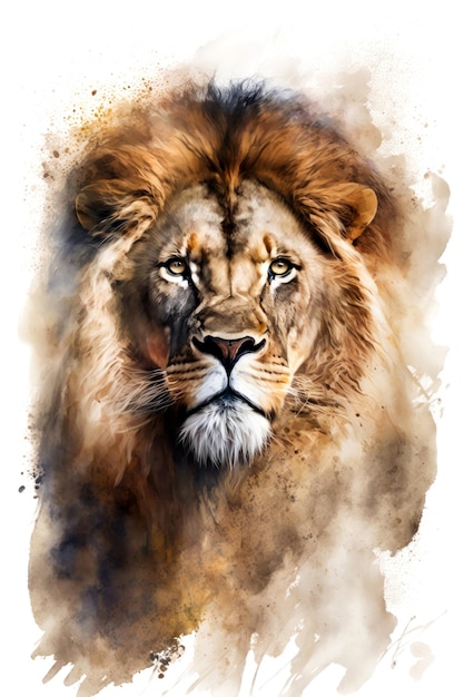 Ilustração leão em aquarela Animal em um fundo branco generativo AI