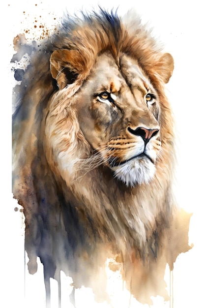 Ilustração leão em aquarela Animal em um fundo branco generativo AI