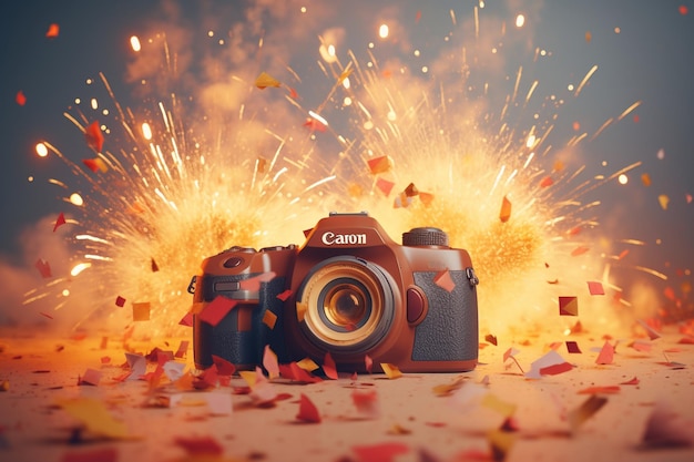 Ilustração lúdica de câmeras como fogos de artifício