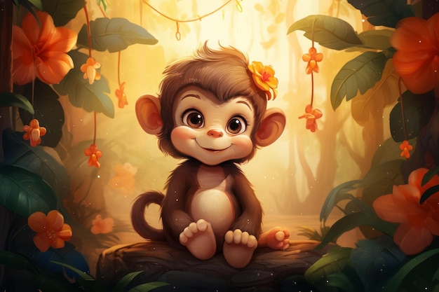 Ilustração macaquinho estilo infantil fada