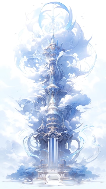 ilustração mágica do castelo na nuvem