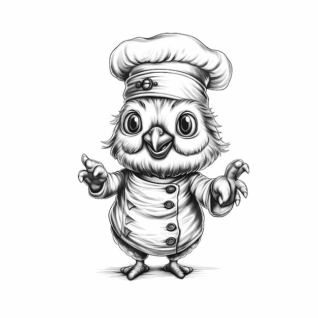 ilustração manuscrita de chef de frango chibi fofo em um fundo branco