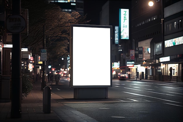 Ilustração Maquete em branco de placa de cartaz de rua no fundo da cidade IA generativa