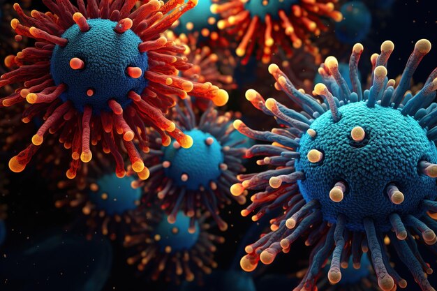 Foto ilustração médica de bactérias e células bacterianas de bactérias geradas com ia