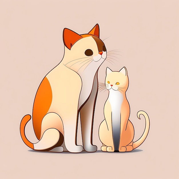 Ilustração minimalista abstrata de gato e gatinho desenho de silhueta de gato chita