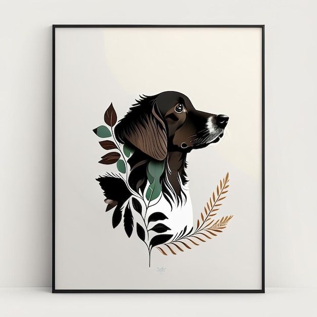 Ilustração minimalista de cão com elementos de cores suaves IA geradora