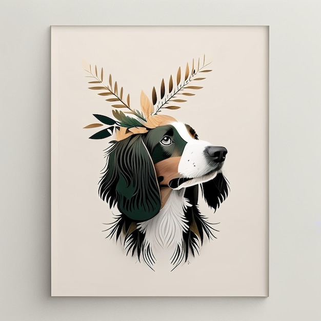 Ilustração minimalista de cão com elementos de cores suaves IA geradora