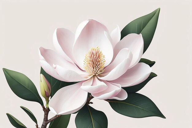 Foto ilustração minimalista de flores de magnólia com fundo simples ai gerativa
