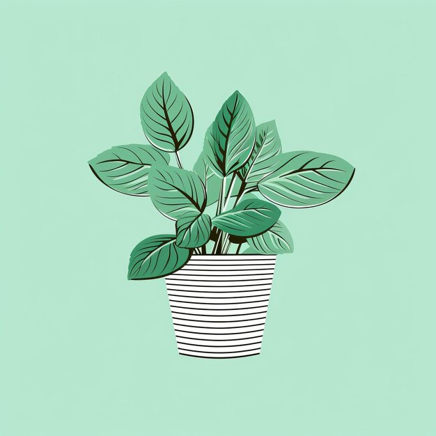 Ilustração minimalista de plantas em vaso de meados do século sobre fundo verde