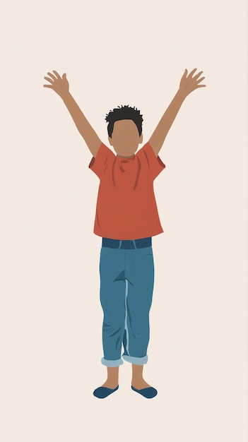 Foto ilustração minimalista de um menino com os braços levantados na pele da caixa do iphone