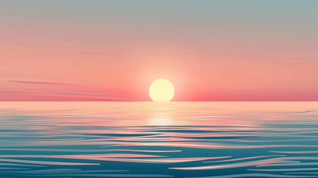Ilustração minimalista de uma paisagem marinha tranquila ao nascer do sol