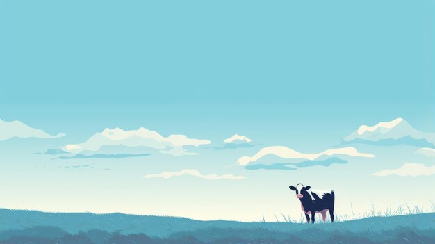 Ilustração minimalista de vaca em um campo de sonho