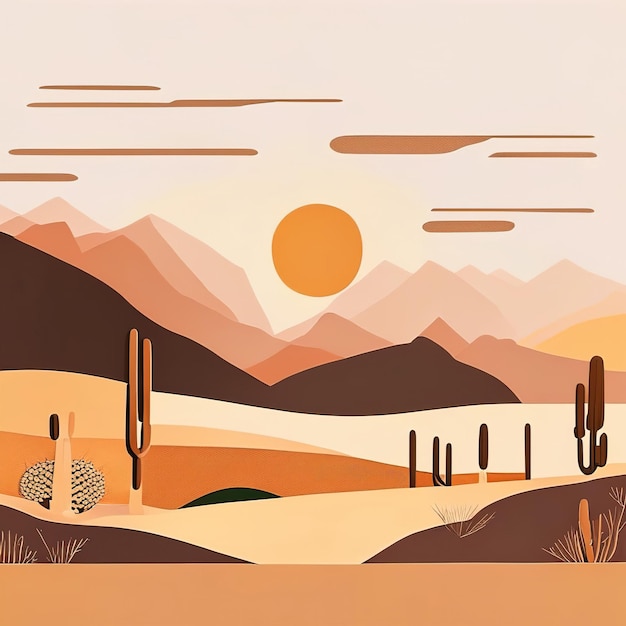 Ilustração minimalista do deserto com cores suaves IA geradora