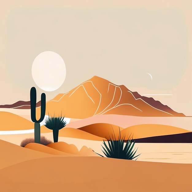 Ilustração minimalista do deserto com cores suaves IA geradora