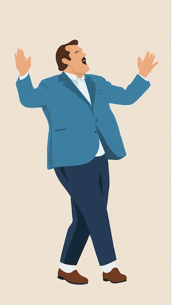 Foto ilustração minimalista um homem de terno e gravata está andando com as mãos para cima