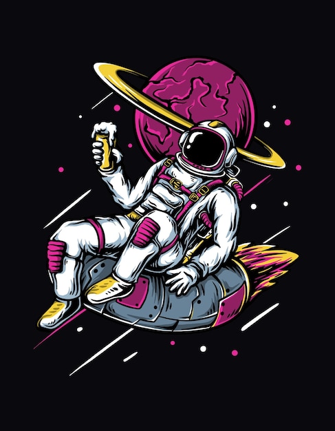 Ilustração Moderna Azul Laranja T-Shirt de Astronauta Épico 1