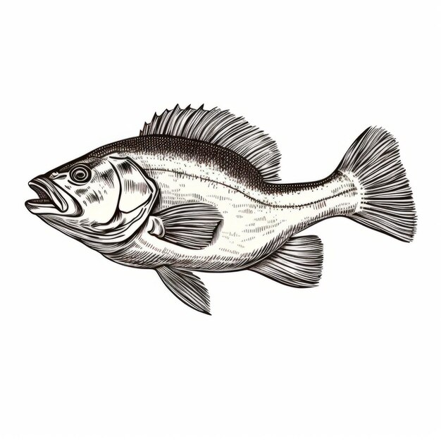 Foto ilustração ousada e precisa gravada de um big bass em preto e branco