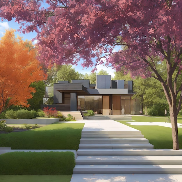 Ilustração paisagem grande casa de família moderna arte generativa por IA
