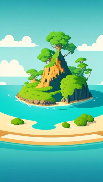 Ilustração panorâmica da Ilha do Paraíso Tropical em estilo artístico requintado