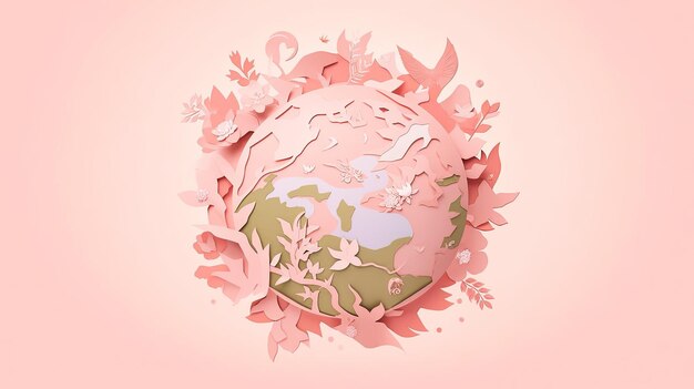 Ilustração papel do Dia da Terra cortado em rosa