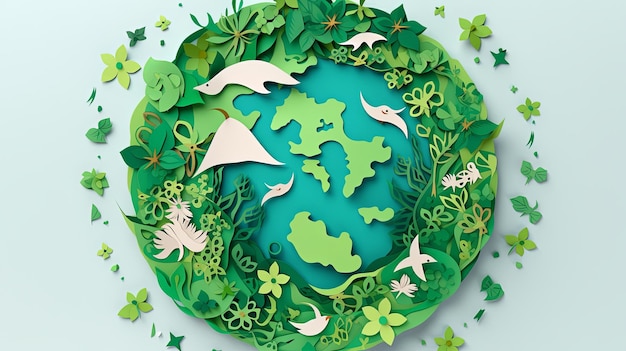 Ilustração papel do Dia da Terra cortado em verde