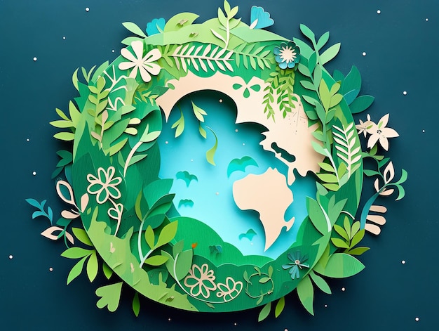 Ilustração papel do Dia da Terra cortado em verde