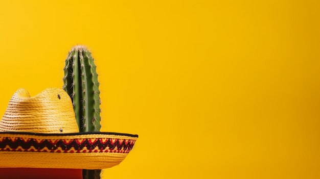 Ilustração para Cinco De Mayo Cactus usando um chapéu sombrero mexicano Generative ai