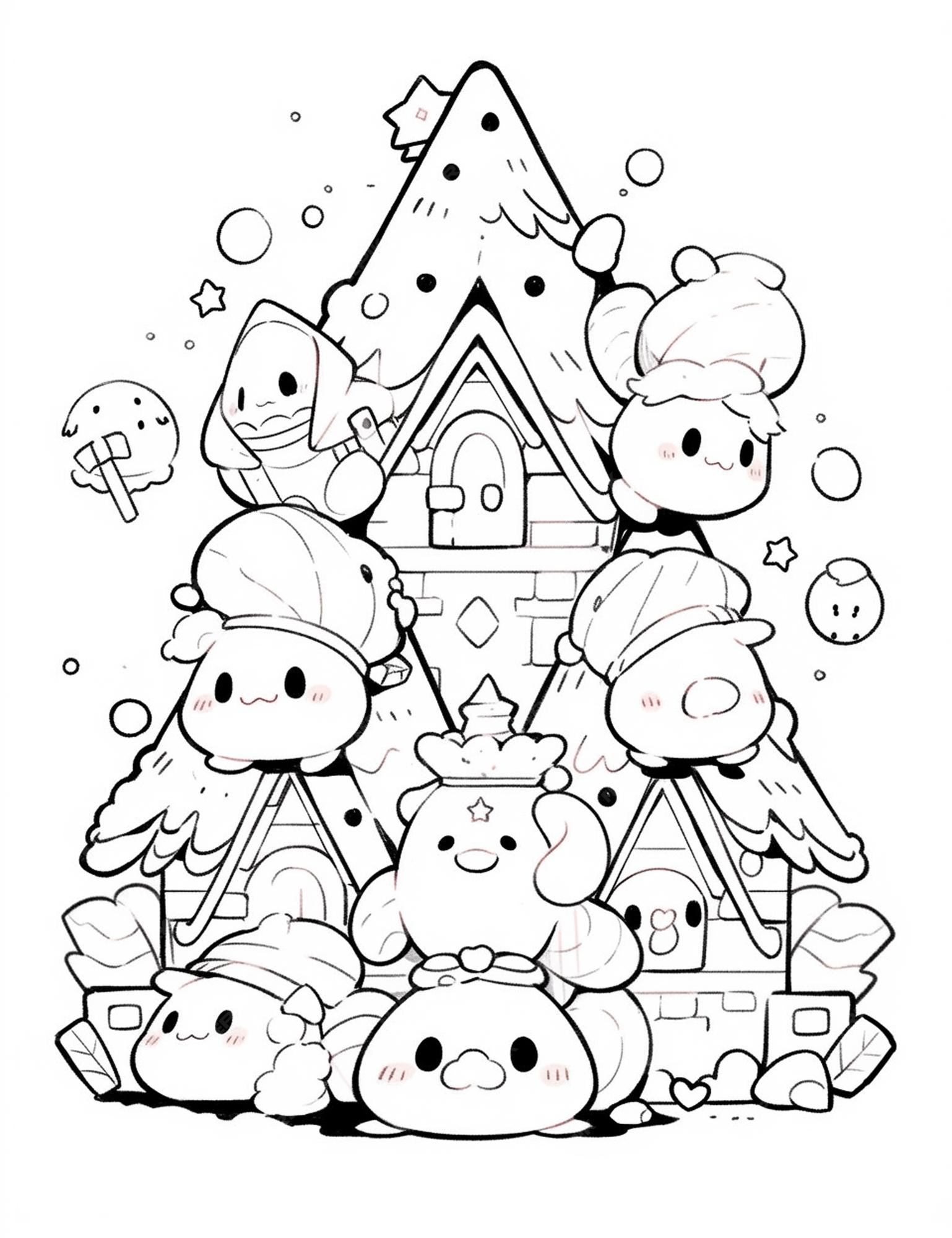 Desenhos para colorir Kawaii, árvore interior de Natal do KDP