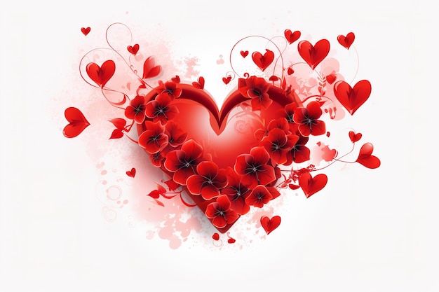 Ilustração para fundo de corações com ornamento de cachos em cores vermelhas