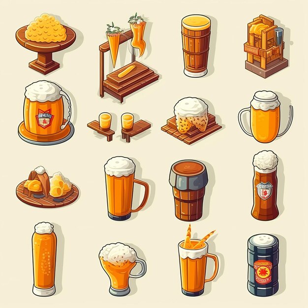 Foto ilustração para ícones de cerveja plana fofos com adesivo isométrico