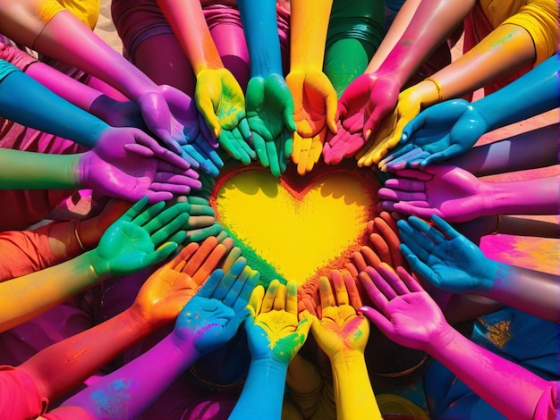 Foto ilustração para o holi com mãos formando uma forma de coração