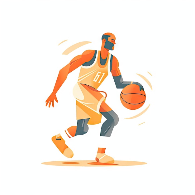 Ilustração pastel minimalista de um jogador de basquete em fundo branco