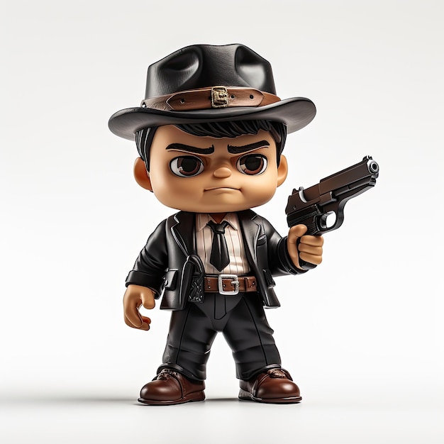 ilustração pequeno gangster com arma brinquedos artísticos em miniatura