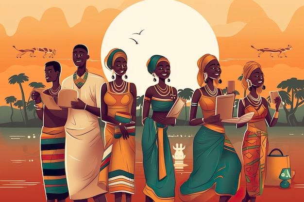 Foto ilustração plana da beleza étnica africana generativa ai