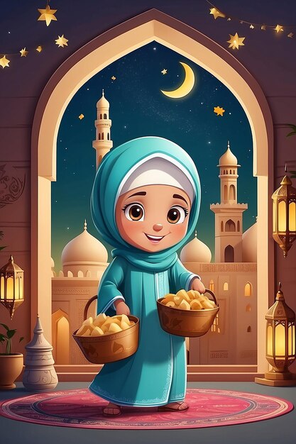 Ilustração plana da celebração do Ramadã