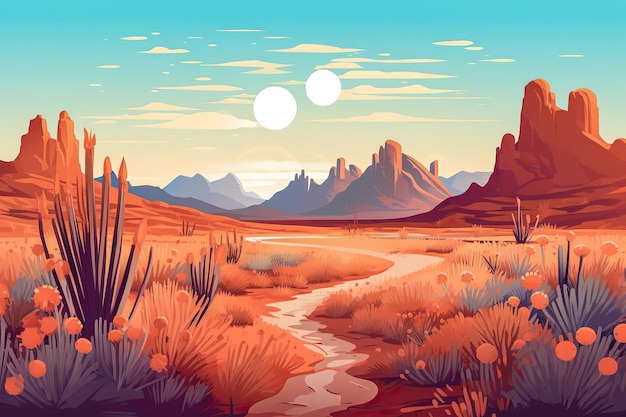 Ilustração plana da paisagem do deserto