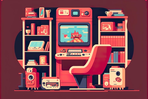 Foto ilustração plana da sala de videogame caça-níqueis