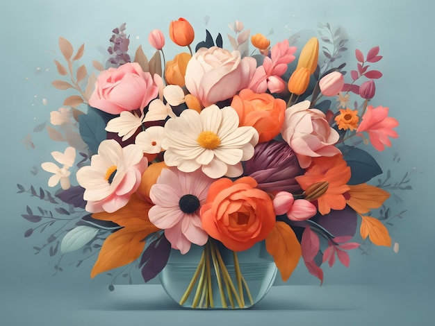 ilustração plana de buquê de flores