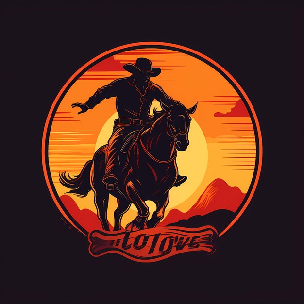 Foto ilustração plana de cavalo de passeio de cowboy design de camiseta