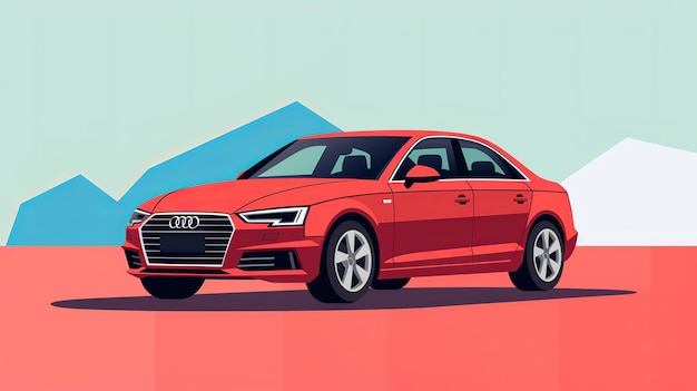 Ilustração plana de desenho animado único Audi A4 Generative ai