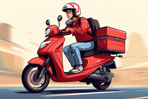 Ilustração plana de entrega de motocicleta vibrante IA generativa