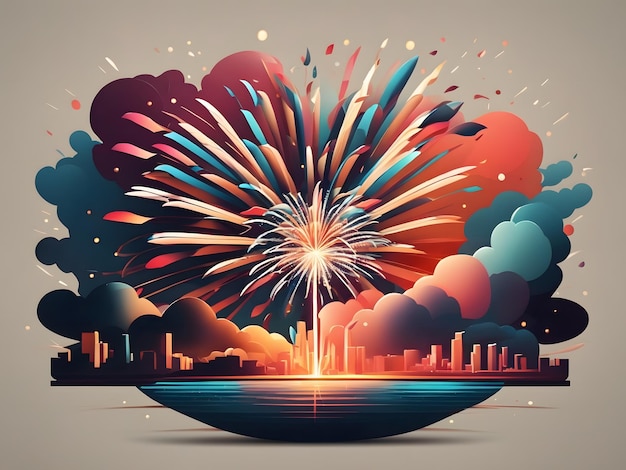 Ilustração plana de fogos de artifício