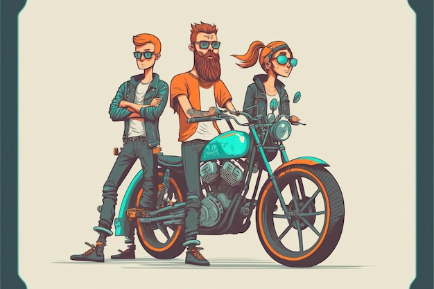 Ilustração plana de gangue de motociclistas